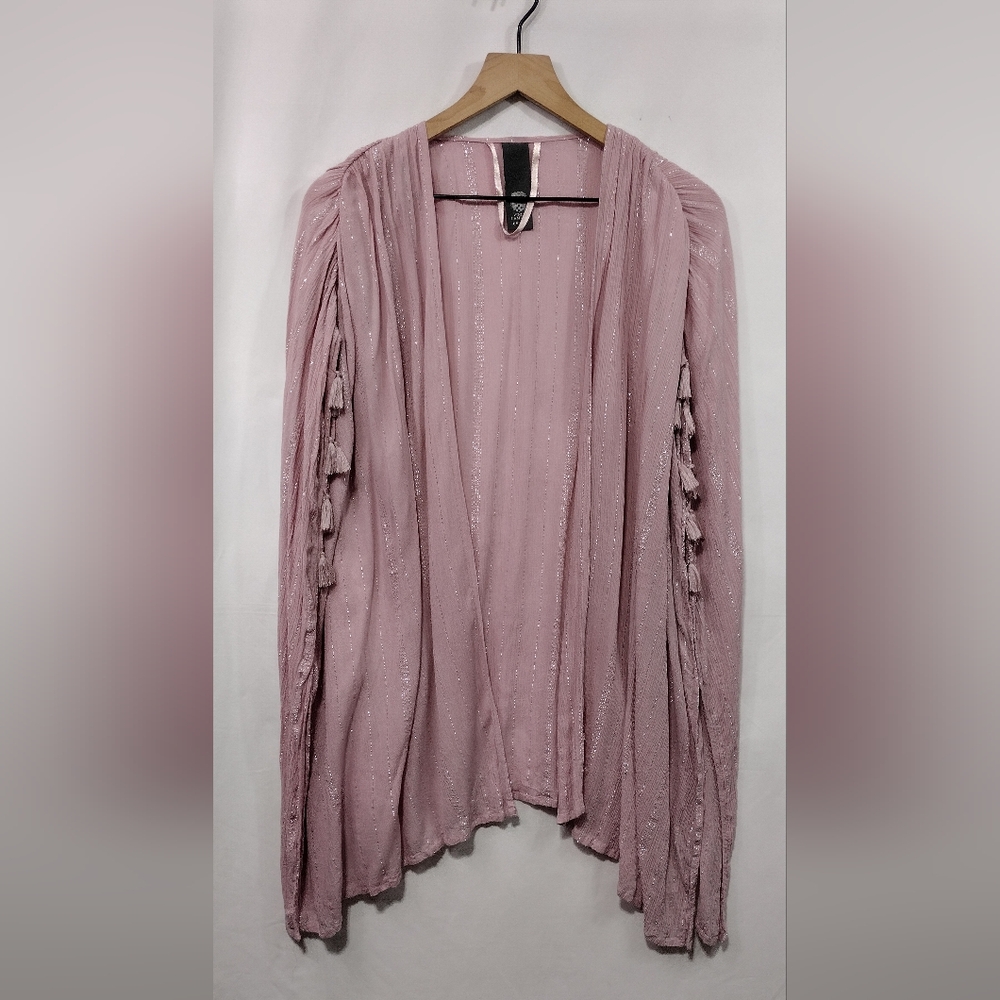 Vince Camuto Metallic Tassel Kimono Women's OS Pink Barbiecore Romantic Feminine